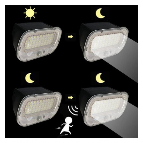 Solar wandlamp met PIR bewegingssensor, 5700K + geel