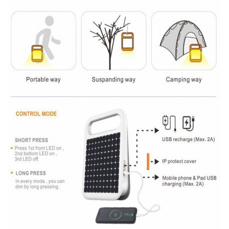 Draagbare solar LED-schijnwerper 4W met powerbank en oplaadbare USB