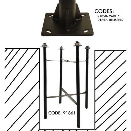 Montagetemplate 22x22 met ankerbouten voor buitenstraatverlichting 40 cm