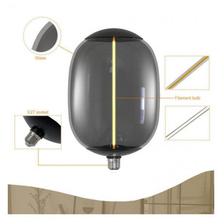 LED Filament Bulb Amber 4W E27 T178 Smoked Glass
