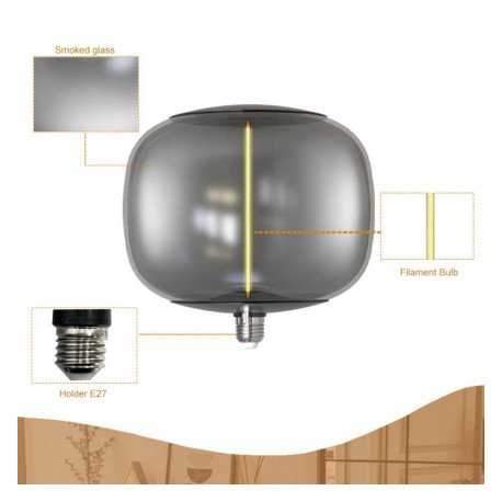 Ledlamp filament glas rook ámbar T220 BIG E27 4W