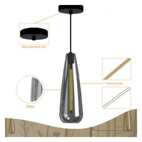 Led-lamp filament hangend 4W amber rookglas
