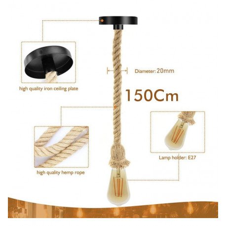 LED Pendant Rope Linen E27 Vintage Hanging Lamp