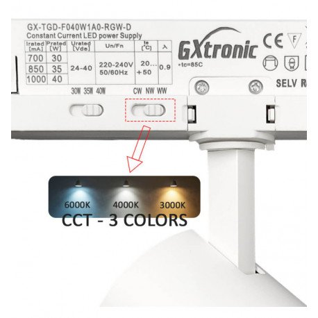Led schijnwerper voor 3-fase rail 40W CCT CRI+92 UGR13