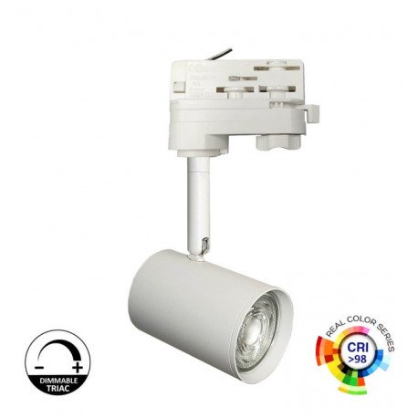 Led-spots voor rail 8W trifasisch GU10 dimbaar Triac 24° CRI+98