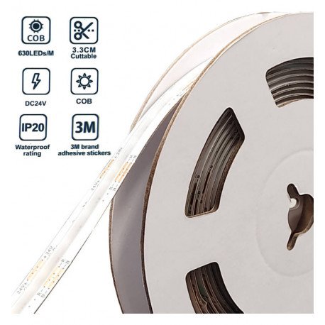 Tira LED 24V RGB COB 15W/m para interior, 5m, IP20