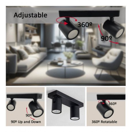 Aplique LED de techo orientable negro 2x GU10 360º