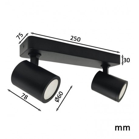 Wand-/plafondlamp led zwart draaibaar 2x GU10 360°