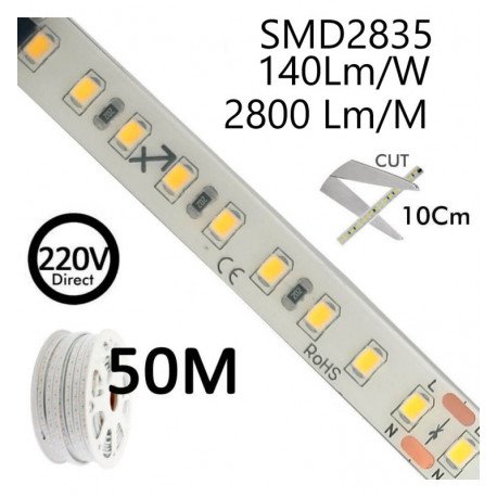 Tira LED 220V 20W/m IP67 para exterior, corte cada 10cm