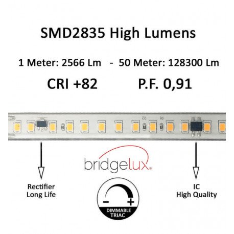 Ledstrip 220V 20W/m IP67 voor buiten, per 10 cm te knippen