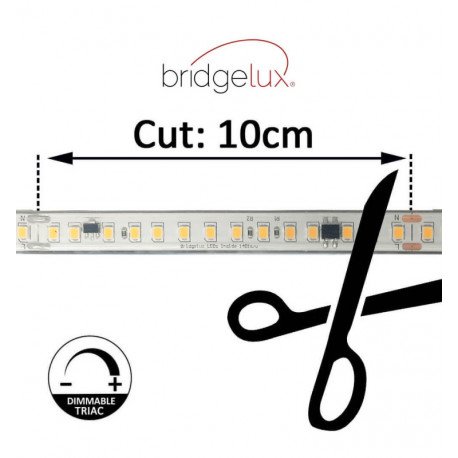 Ledstrip 220V 20W/m IP67 voor buiten, per 10 cm te knippen