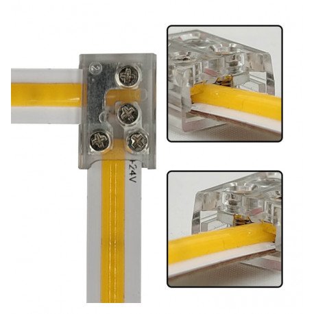 Conector L&T transparente para tiras LED COB y SMD 10mm IP20