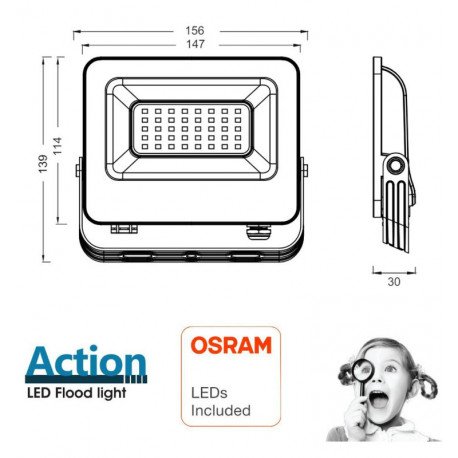 Proyector LED 30W exterior IP65 ACTION PRO OSRAM Duris