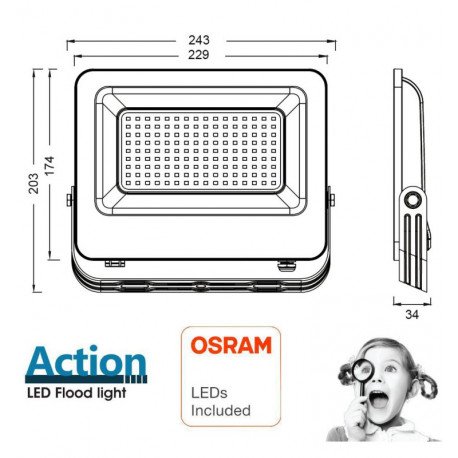 Proyector LED 100W exterior IP65 ACTION PRO OSRAM Duris