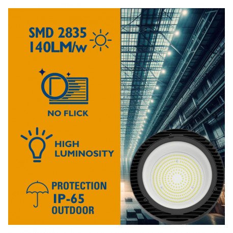 Campana LED industrial 100W-150W-200W UFO sin parpadeos