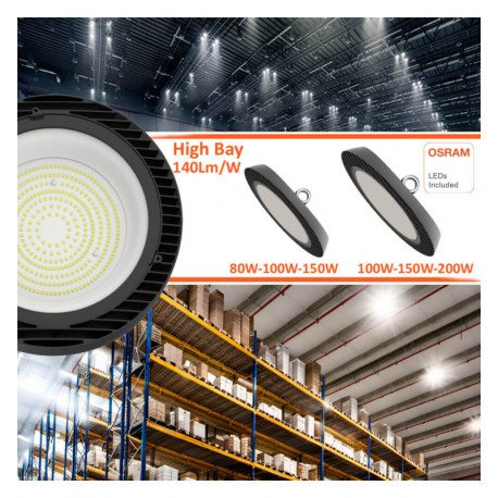 Campana LED industrial 100W-150W-200W UFO sin parpadeos