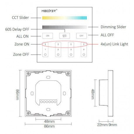 LED CCT Controller 12-24V 4 Zones + RF Remote 2.4GHz