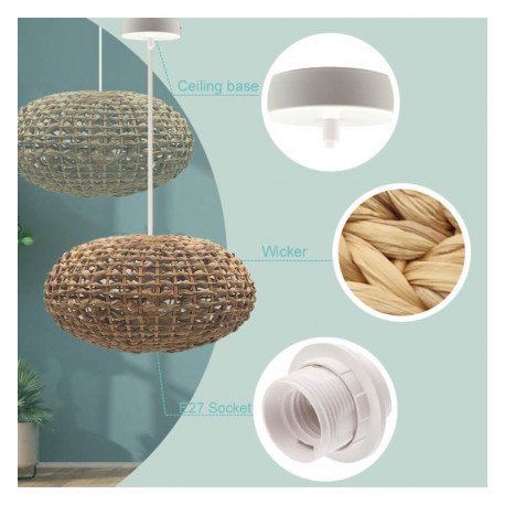 Lámpara colgante rattan para LED E27, decoración cálida