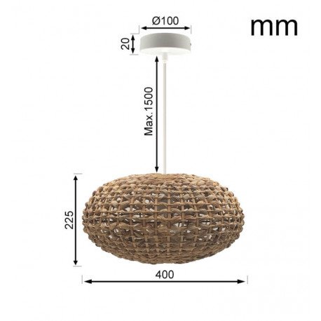 Lámpara colgante rattan para LED E27, decoración cálida