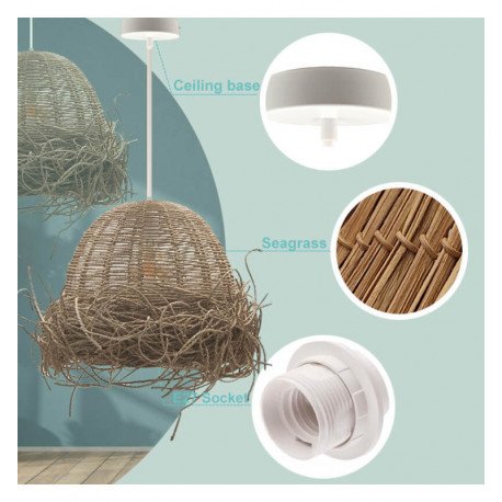 Lámpara colgante SEAGRASS para LED E27, diseño natural