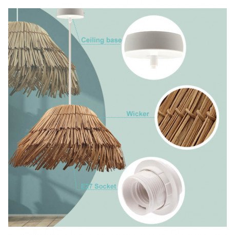LED E27 Rattan Pendant Lamp, Natural Design