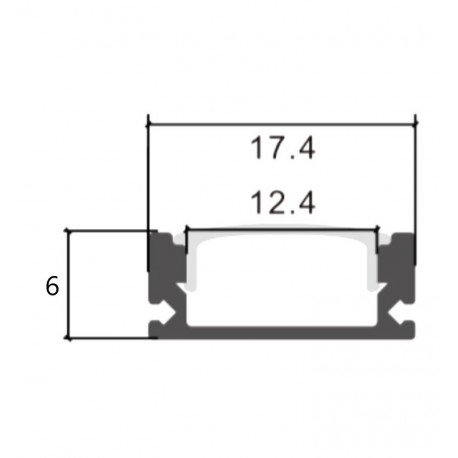 Perfil aluminio U 2 m superficie para tiras LED