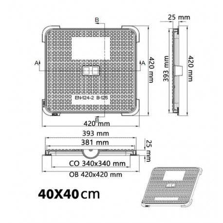 Tapa arqueta eléctrica B-125 EN-1214 fundición hierro 12,5t