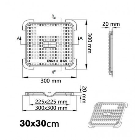 Tapa arqueta eléctrica B-125 EN-1214 fundición hierro 12,5t