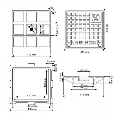Tapa arqueta eléctrica fundición hierro C-250 25.000 kg
