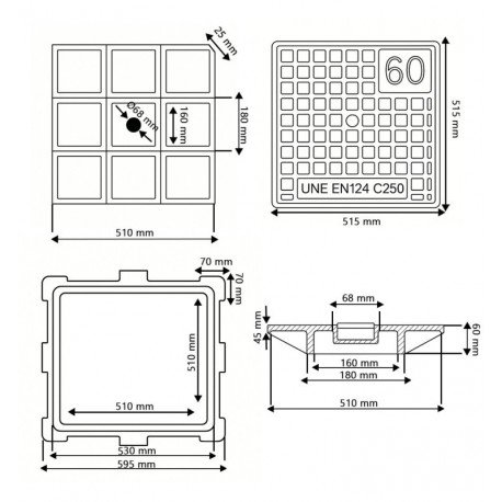Deksel elektrische put fundering gietijzer C-250 25.000 kg