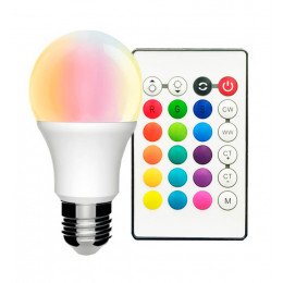 Ledlamp RGB 10W E27 met afstandsbediening en warm wit 3000K