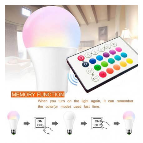 LED Bulb RGB 10W E27 with Remote, 3000K Warm Light