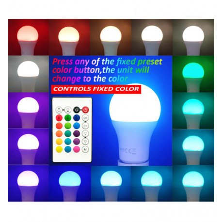 LED Bulb RGB 10W E27 with Remote, 3000K Warm Light