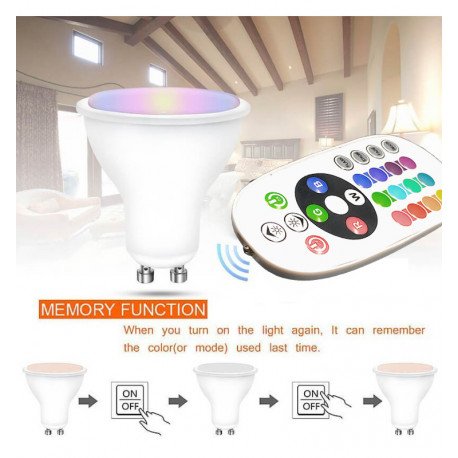 Ledlamp GU10 RGB + 3000K 8W met afstandsbediening