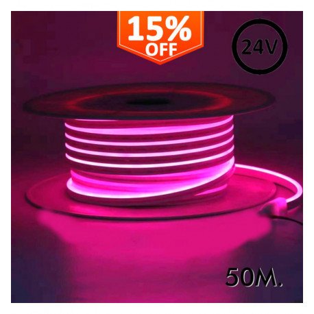 Neon LED strip 24V 13W/m voor decoratie, rol 50m roze
