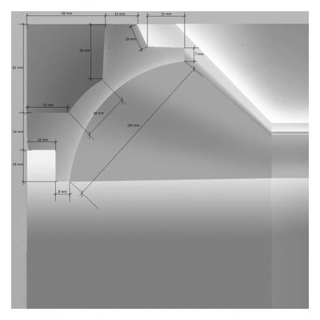Led-moldingset polystyreen Curve dubbele lichtlijn 2 m